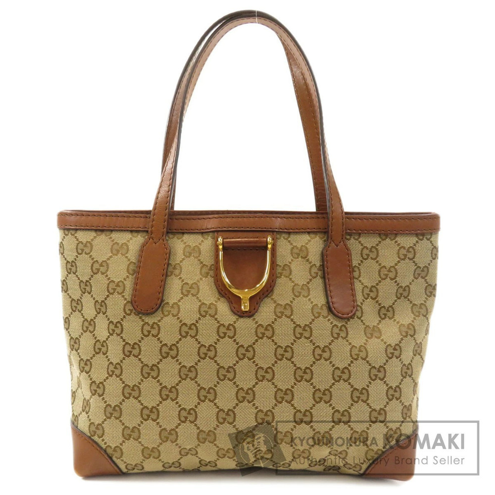 Gucci GG Canvas Stirrup Tote Shoulder Bag Brown